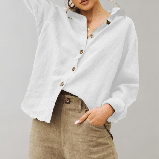 Casual Cotton Shirt for Ladies with Loose Fit and Simple Collar - Olytrend