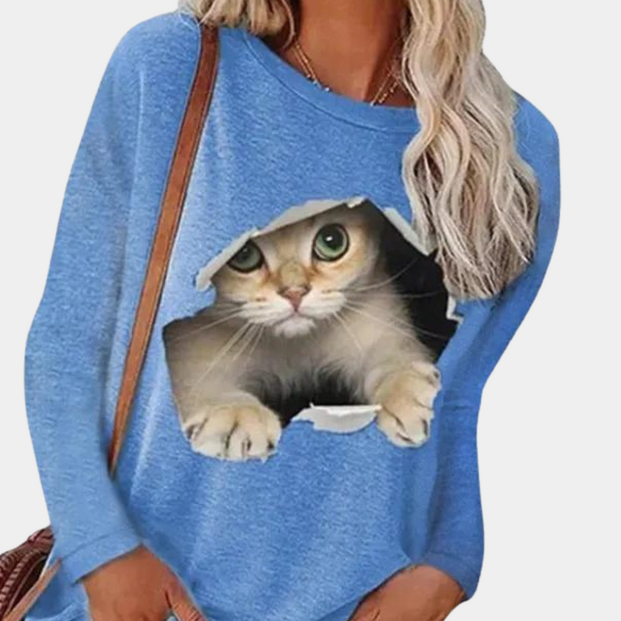 Blouse with cat print for women