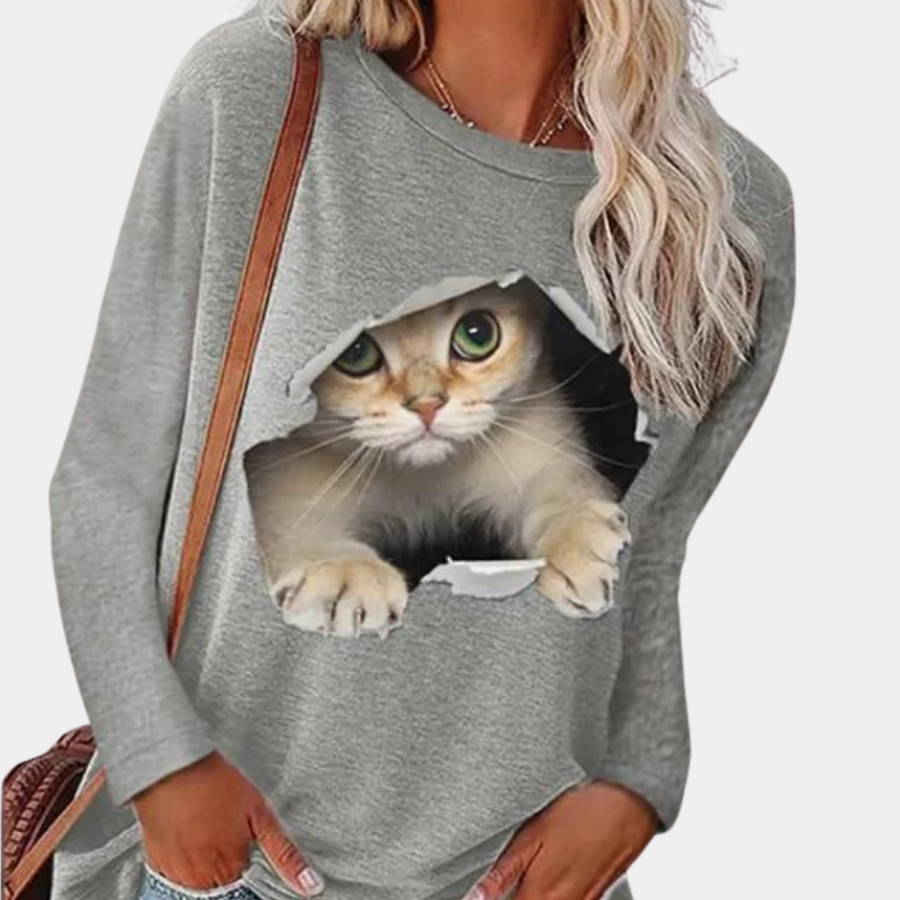 Blouse with cat print for women