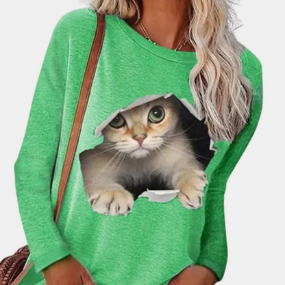 Blouse with cat print for women