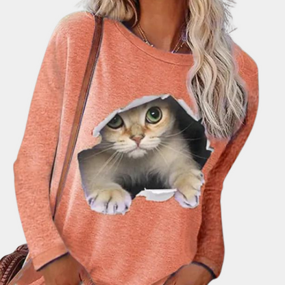 Blouse with cat print for women