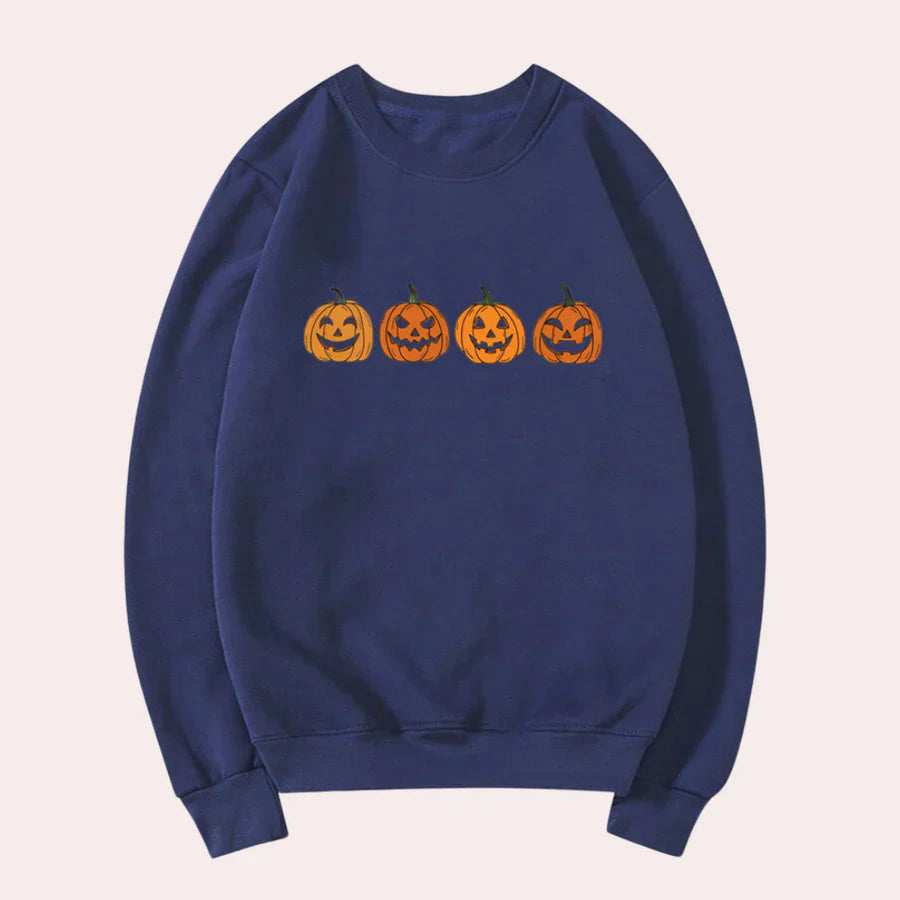 Women's Afra Halloween Dress: Round Neck, Pumpkin Design