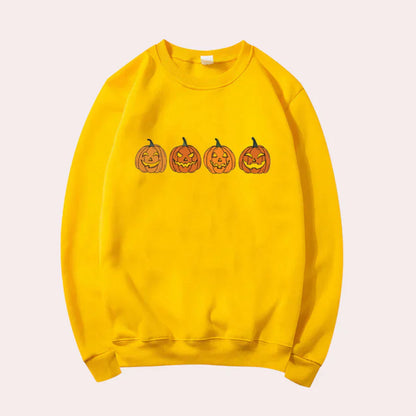 Women's Afra Halloween Dress: Round Neck, Pumpkin Design