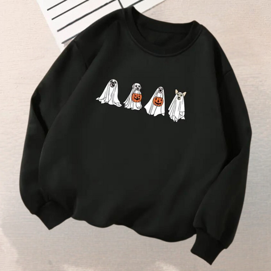 Women's Spooky Dog Print Halloween Sweatshirt - Kinga
