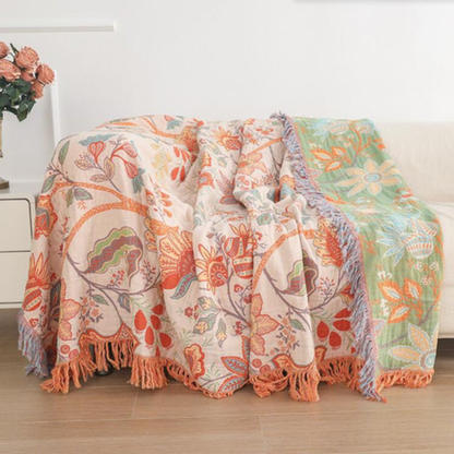 Vintage Blossom Fringe Throw Blanket