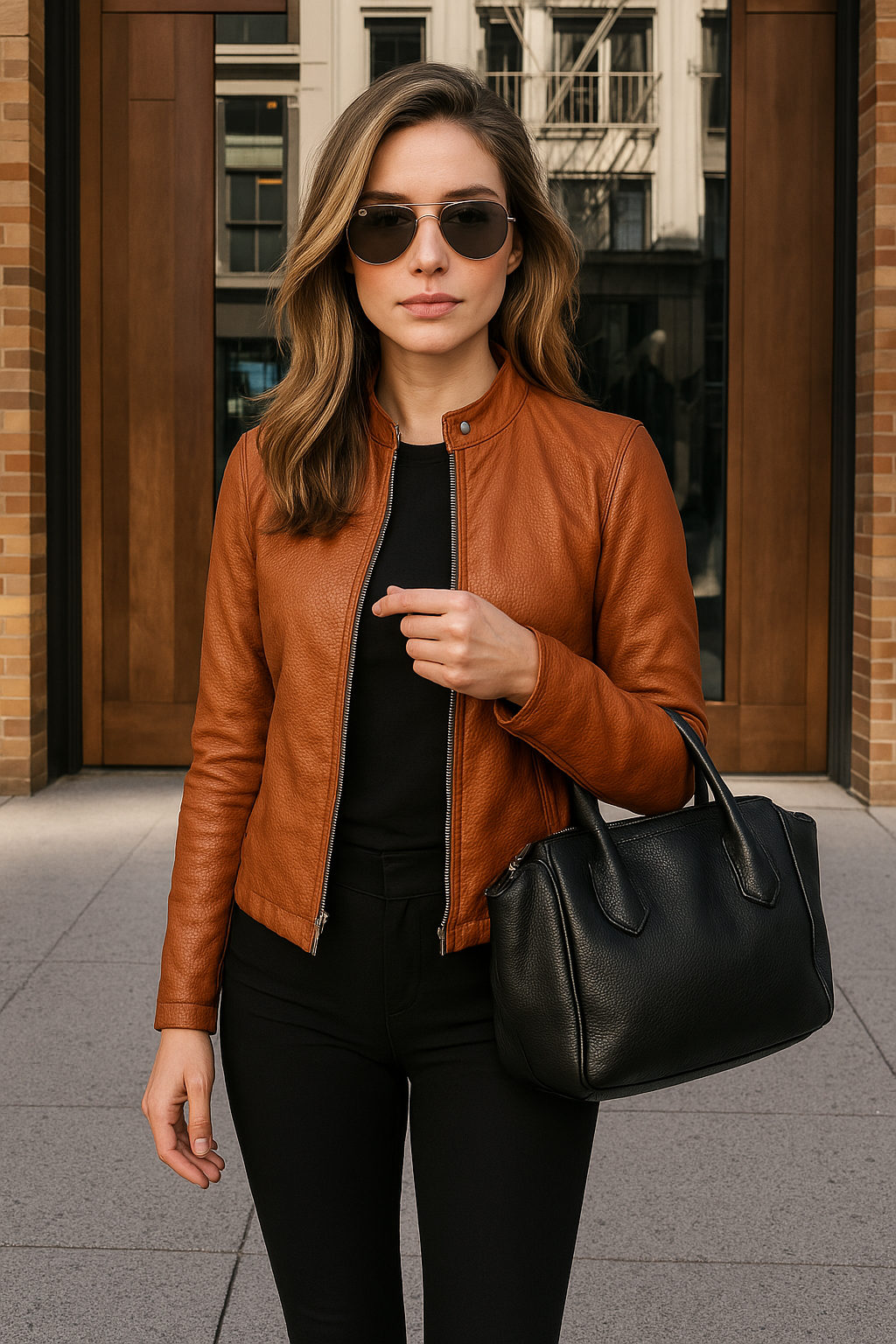 Women's Leather Motorcycle Jacket in Urban Style
