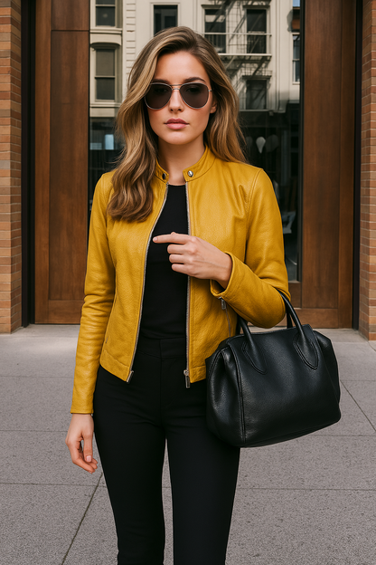 Women's Leather Motorcycle Jacket in Urban Style