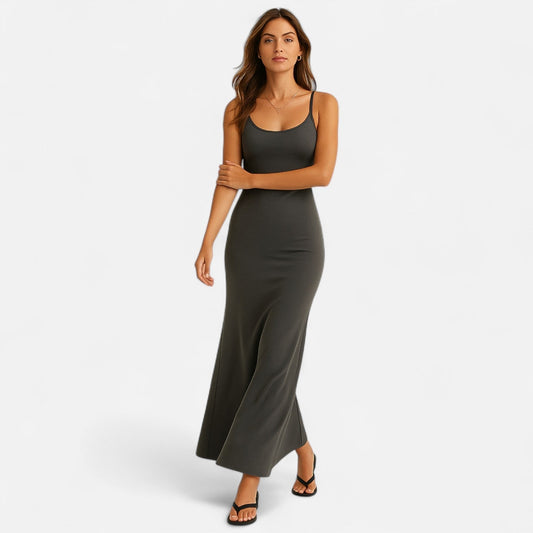 Ancienne Monde | Gray Long Fitted Dress for Women – Sculpting Elegance for Summer