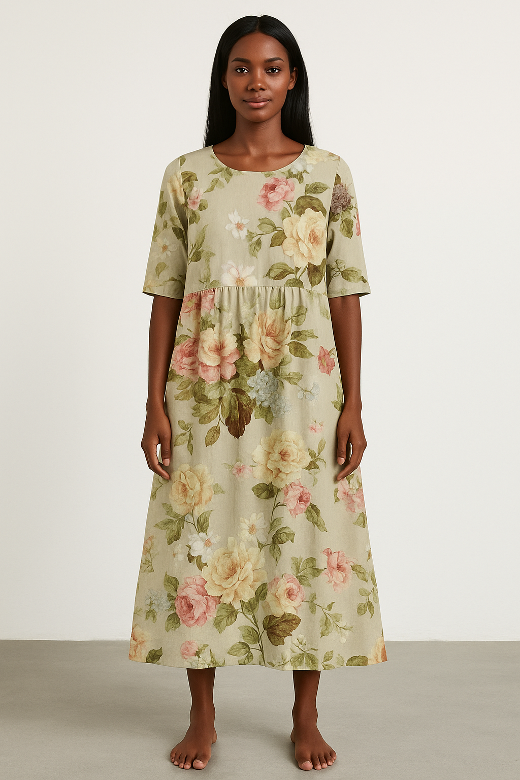 Beige Casual Mid Length Dress - Olytrend