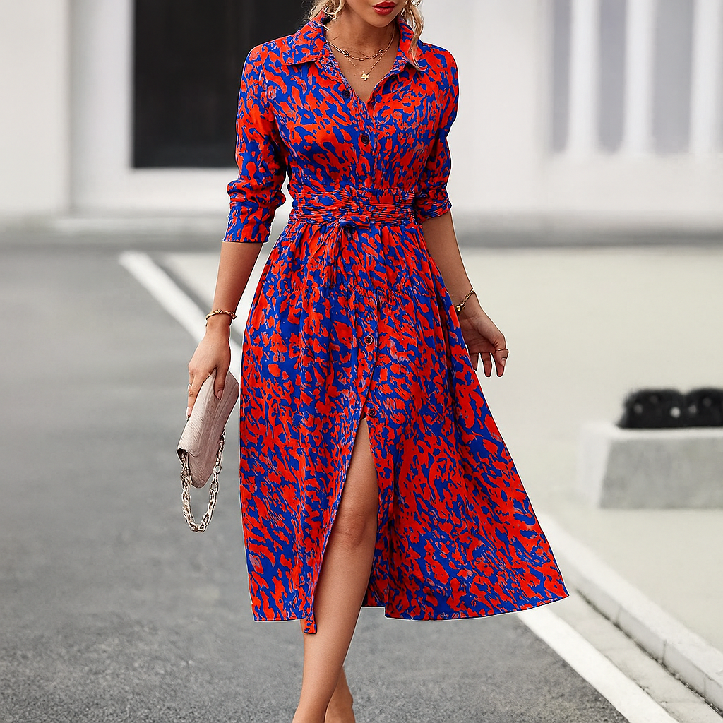 Casual V Neck Summer Dress with Side Slit - Olytrend
