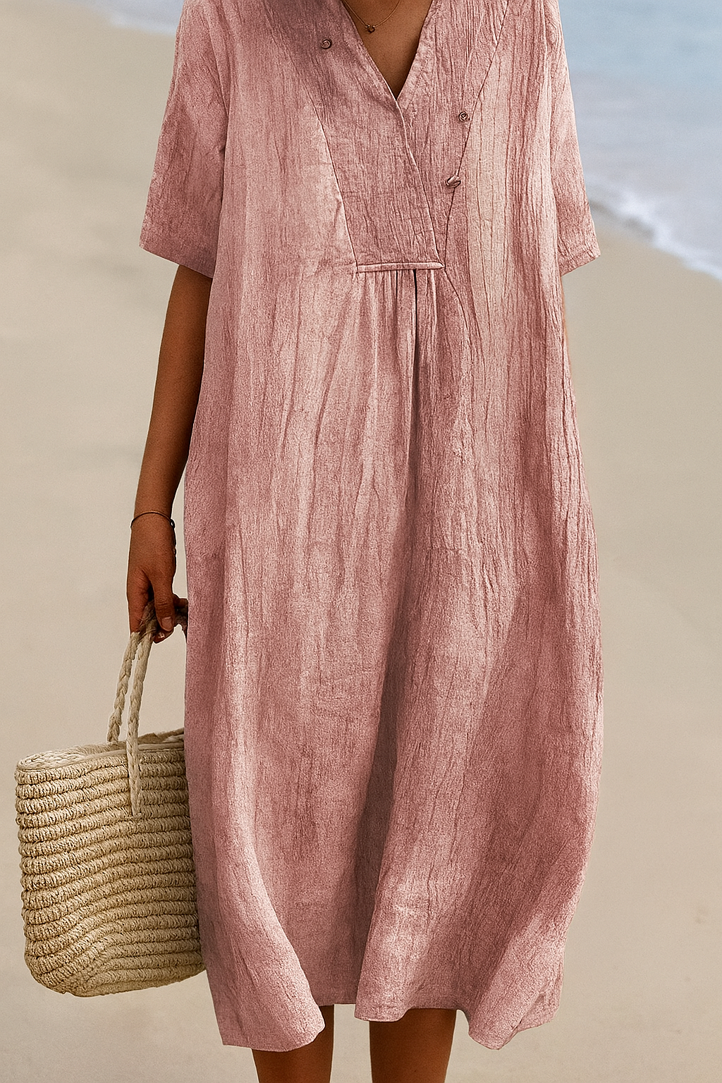 Casual Summer Dress with V Neck and Cap Sleeves