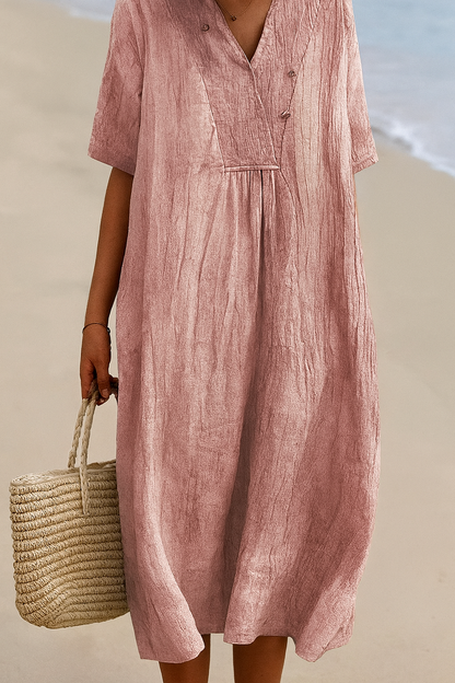 Casual Summer Dress with V Neck and Cap Sleeves