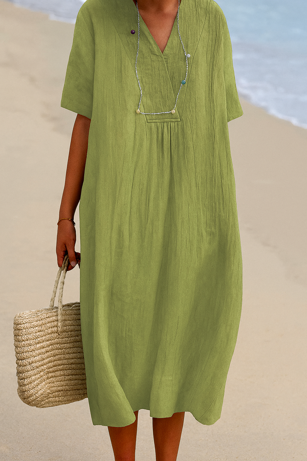 Casual Summer Dress with V Neck and Cap Sleeves
