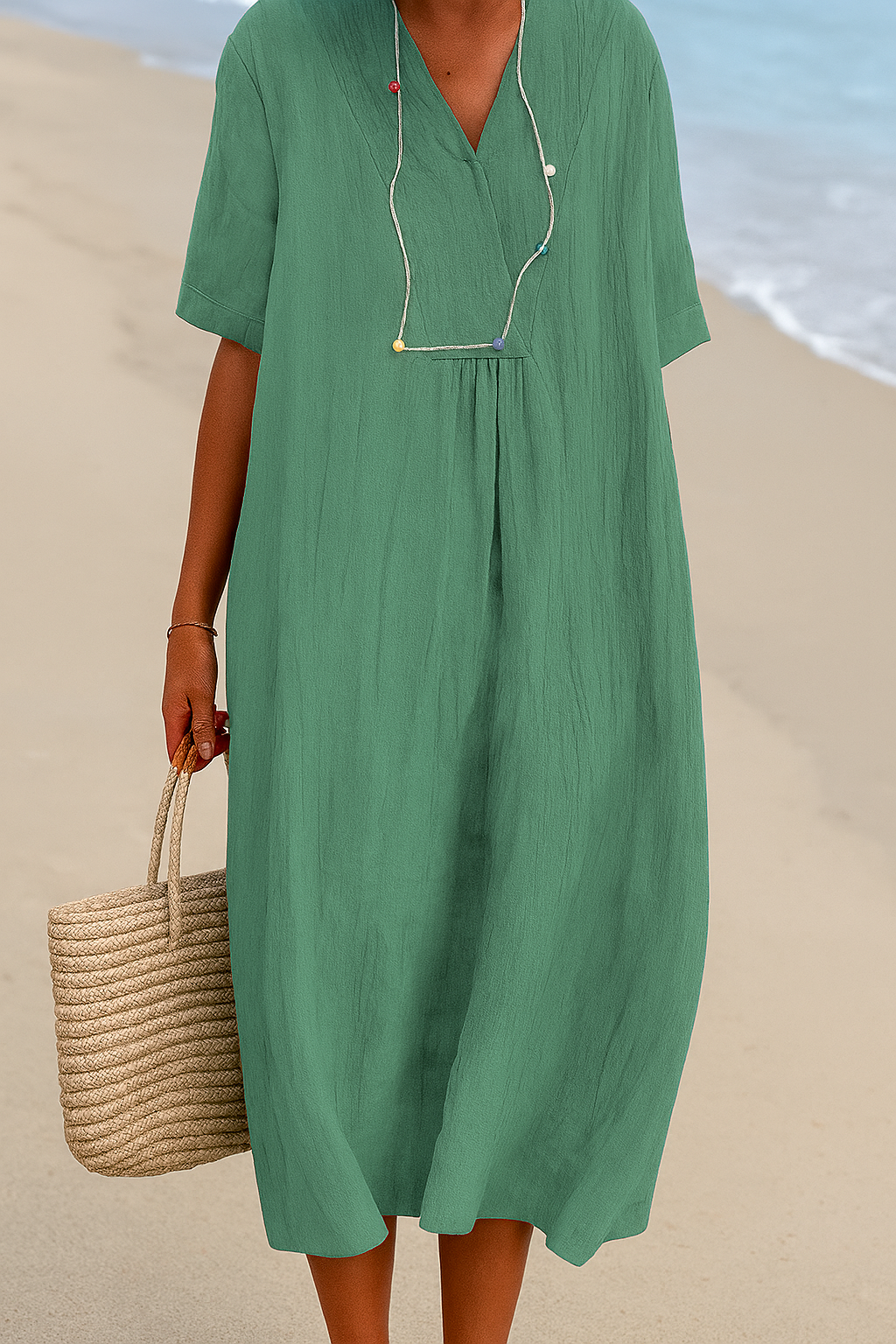 Casual Summer Dress with V Neck and Cap Sleeves