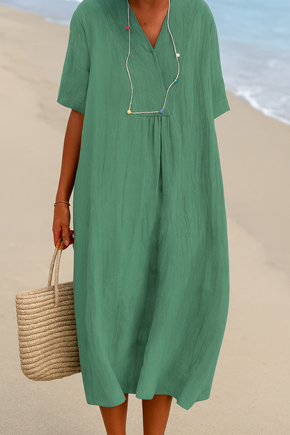 Casual Summer Dress with V Neck and Cap Sleeves
