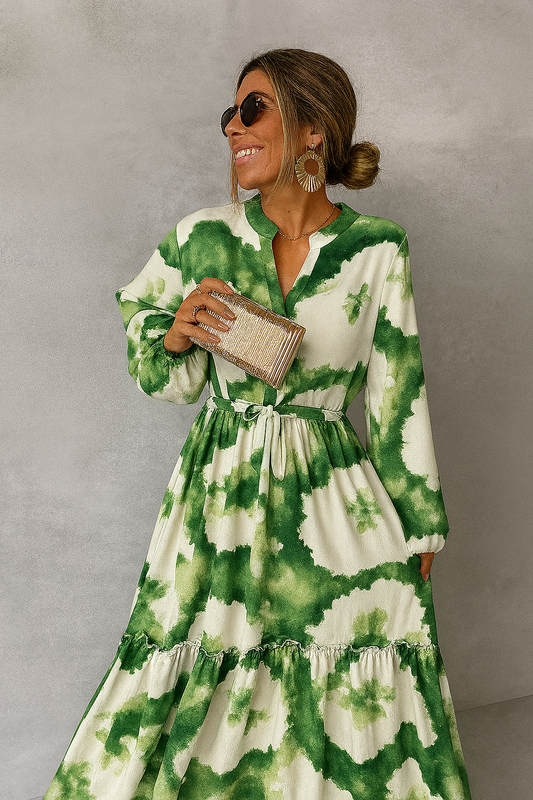 Women's Elegant Long Sleeve V Neck Maxi Dress - Olytrend