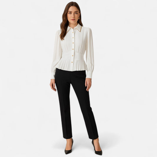 Ancienne Monde | Pleated Blouse Inspired by Hepburn for Women – French Elegance