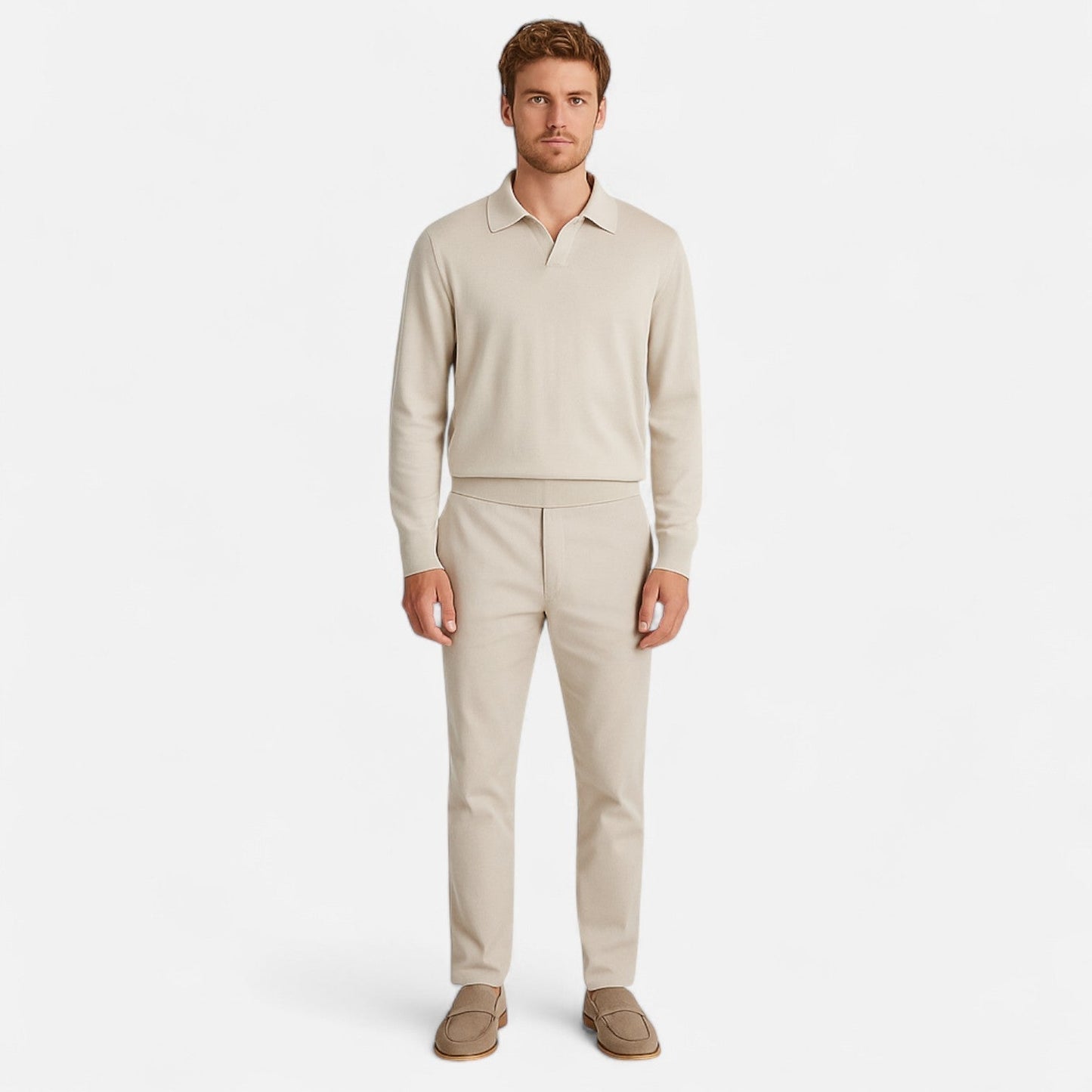 Ancient World | Men's Long Sleeve Polo – Classic Collar and Elegant Structured Knit