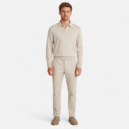 Ancient World | Men's Long Sleeve Polo – Classic Collar and Elegant Structured Knit