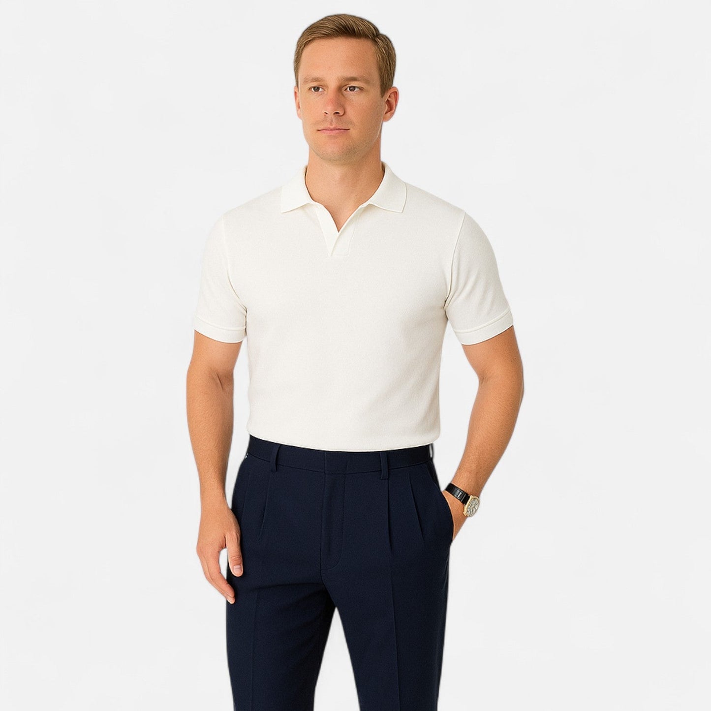 Ancient World | Men's V-Neck Polo – Discreet Luxury, Classic Elegance "Old Money"