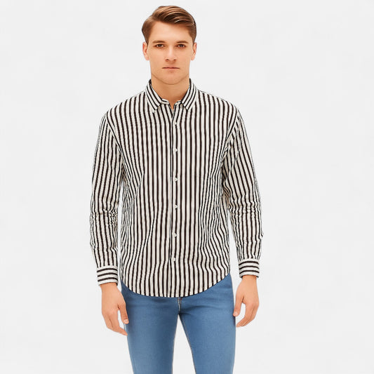 Ancienne Monde | Men's Long Sleeve Striped Shirt – Light Layering, Timeless Coastal Elegance