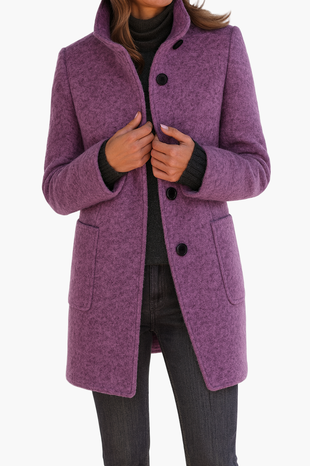 Women's Classic City Coat with Stand-up Collar – Elegant Everyday Coat for Autumn and Winter