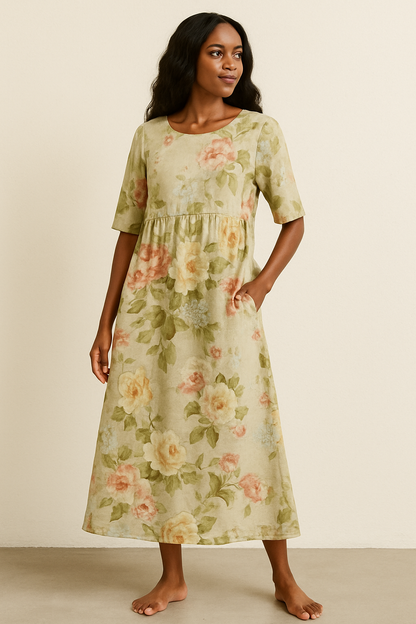 Beige Casual Mid Length Dress