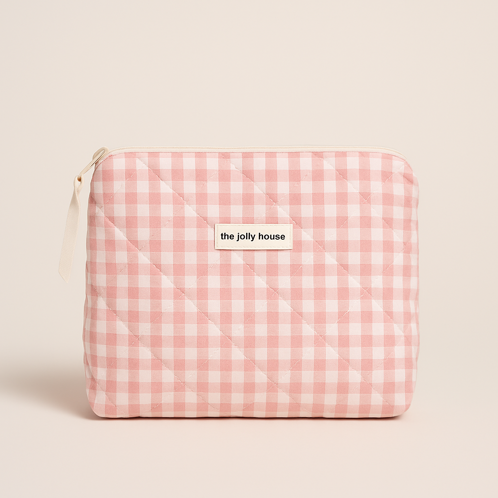 Checked Patterned Makeup Storage Bag