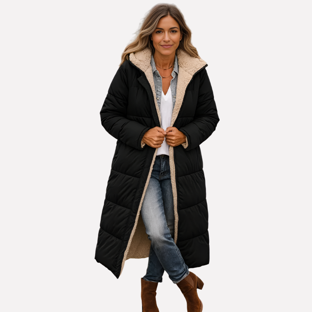Warm Women's Padded Parka with Hood and Fleece Lining