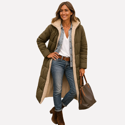 Warm Women's Padded Parka with Hood and Fleece Lining