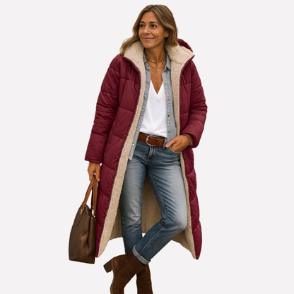 Warm Women's Padded Parka with Hood and Fleece Lining