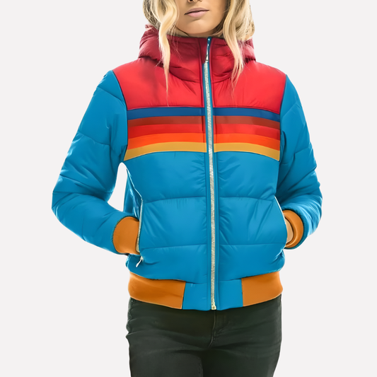 Warm Padded Women's Parka with Hood and Zip - Olytrend