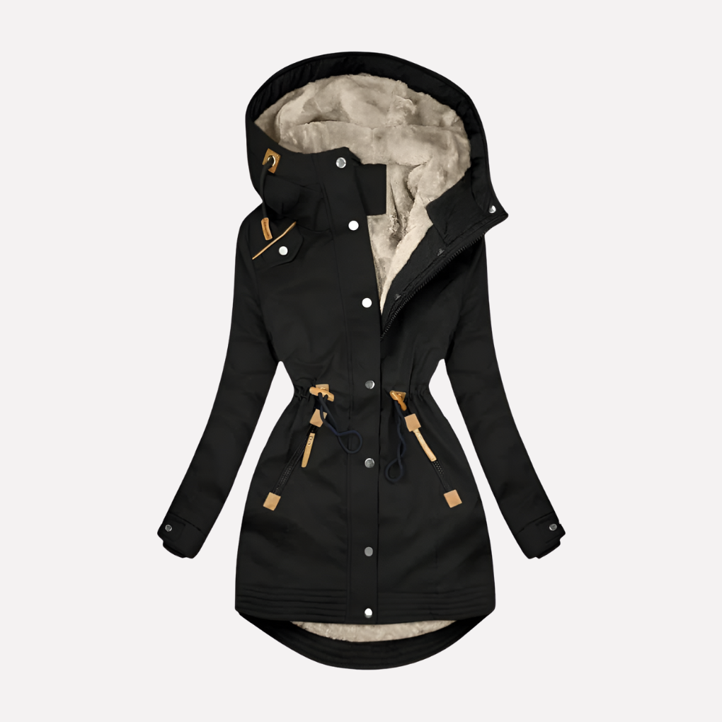 Warm Waterproof Jacket with Fleece Lining and Adjustable Waist