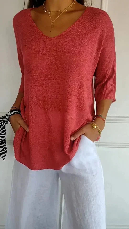 Women's Cozy V-Neck Knit Top - Chiara