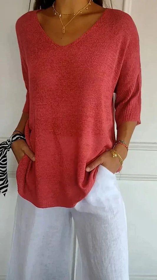 Women's Cozy V-Neck Knit Top - Chiara