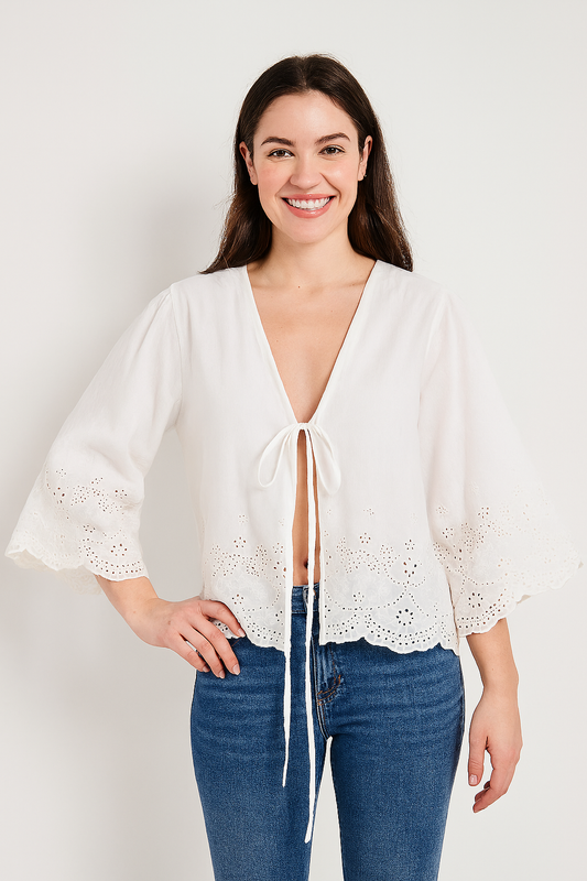 Blouse with embroidery and V-neckline
