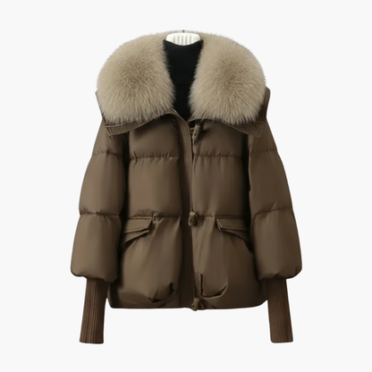 Warm Womens Padded Coat with Faux Fur Trim - Olytrend