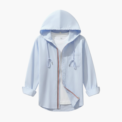 Casual Hoodie Shirt with Adjustable Hood and Buttons - Olytrend