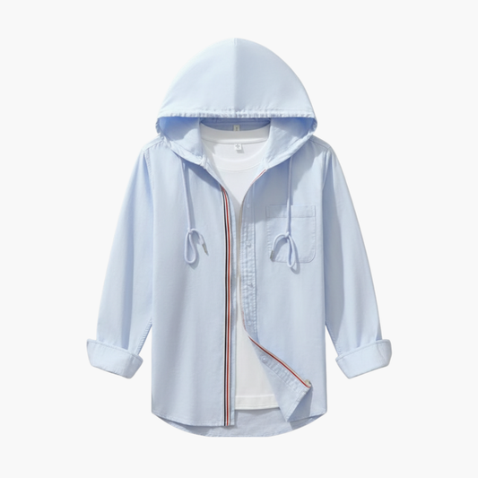 Casual Hoodie Shirt with Adjustable Hood and Buttons - Olytrend