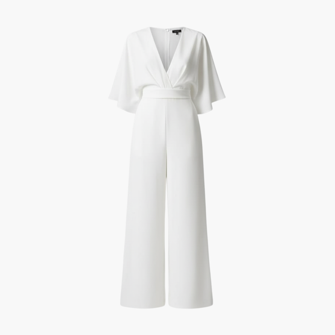 Women's V Neck Jumpsuit with Short Sleeves - Olytrend