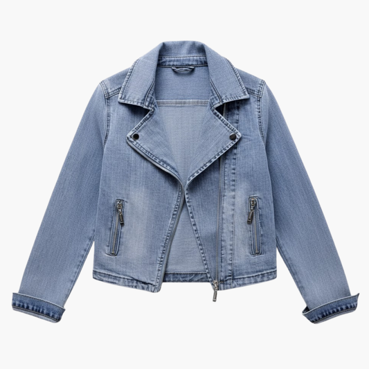 Women's Classic Blue Jean Jacket with Zip Pockets - Olytrend