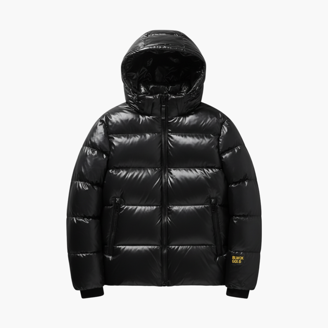 Warm Mens Puffer Coat with Zip Front and Long Sleeves - Olytrend