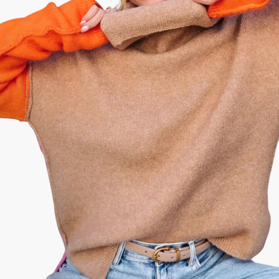 Women's Crew Neck Colorful Knit Sweater