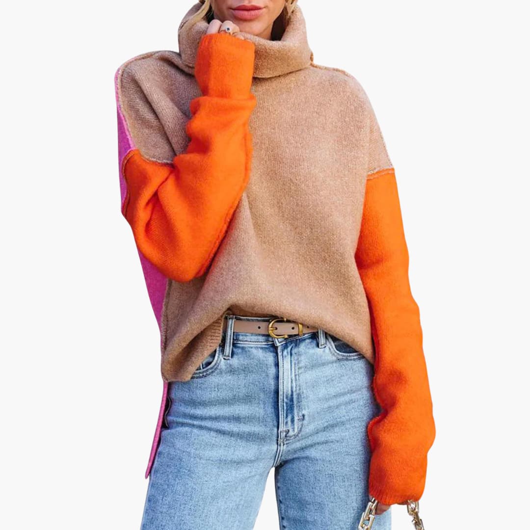 Women's Crew Neck Colorful Knit Sweater - Olytrend