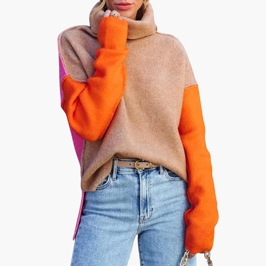 Women's Crew Neck Colorful Knit Sweater - Olytrend