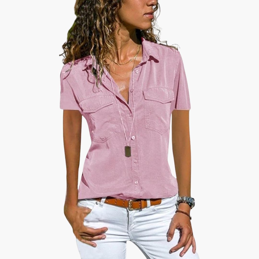 Women's Casual Short Sleeve Button Front Top - Olytrend