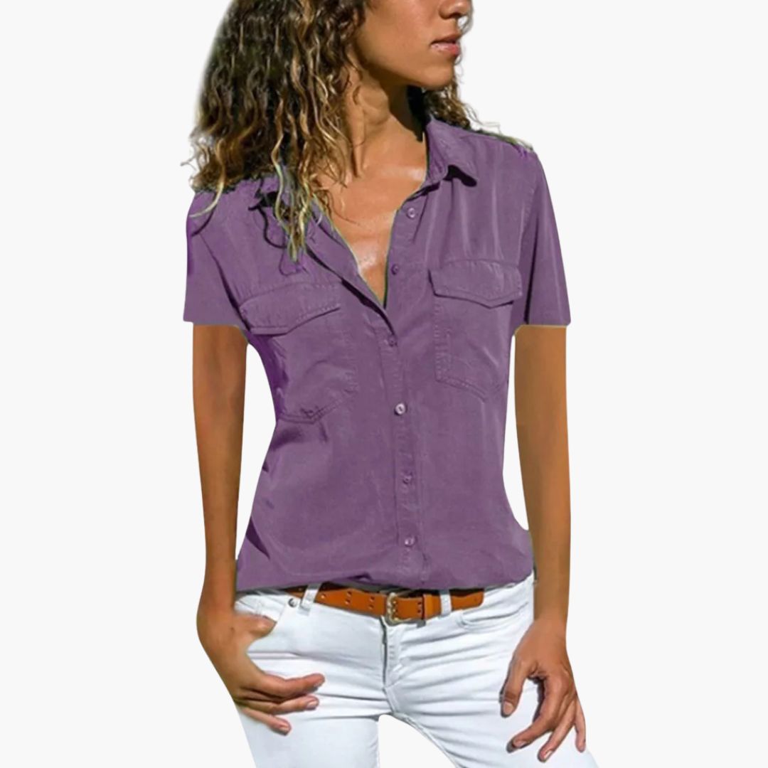 Women's Casual Short Sleeve Button Front Top