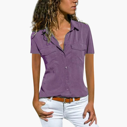 Women's Casual Short Sleeve Button Front Top