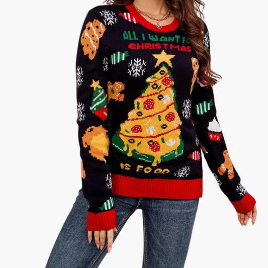 Casual Women's Crew Neck Tree Pattern Sweater - Olytrend