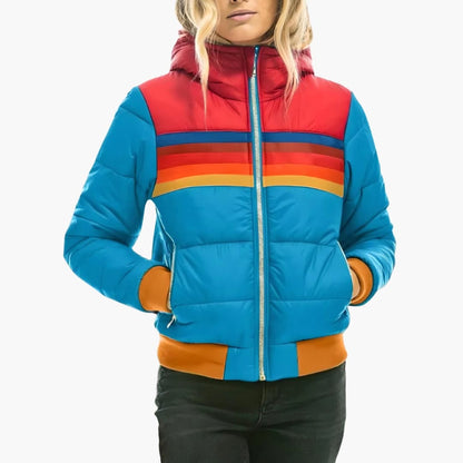 Warm Women's Parka Coat with Hood and Zip - Olytrend